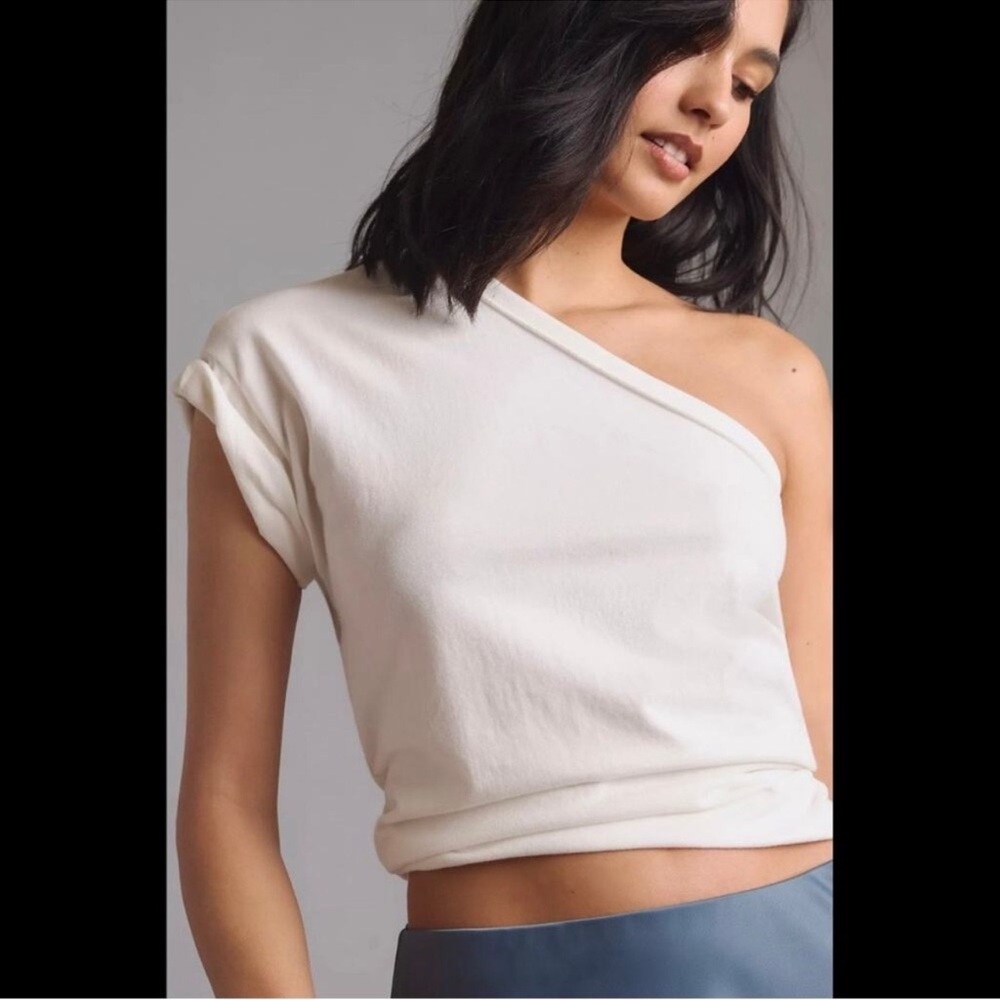 Pilcro Off-Shoulder / One Sleeve Tee Cream Top
